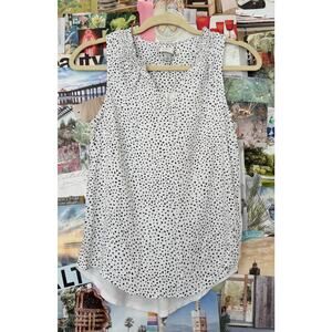 White and Black A New Day Polka Dot V-Neck Sleeveless Blouse S